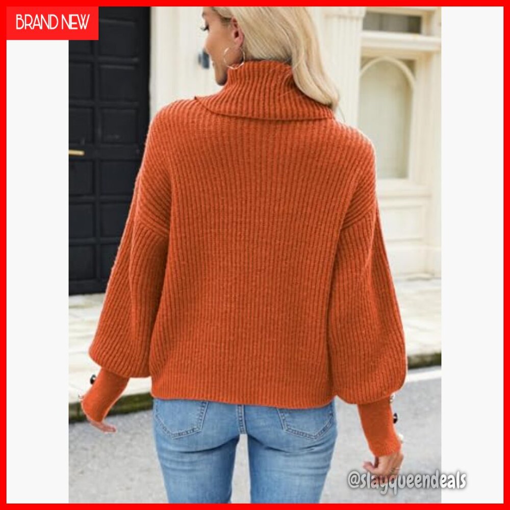 Oversized Ribbed Turtleneck Pullover Sweater Ligh… - image 3